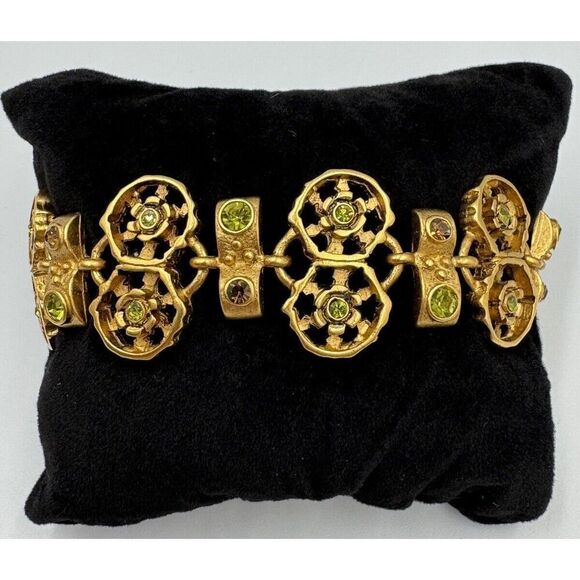 Premier Designs Jewelry - Premier Designs Brushed Yellow Gold Tone‎ Green Rhinestone Toggle Bracelet